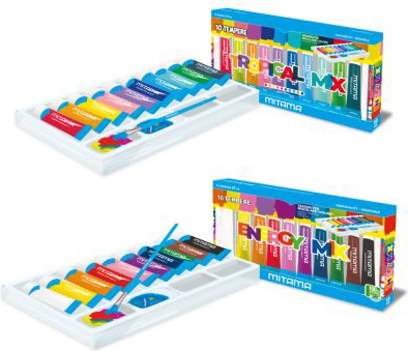 Tempera Mitama, 10 culori, Tropical Mix, lavabile, 21 ml