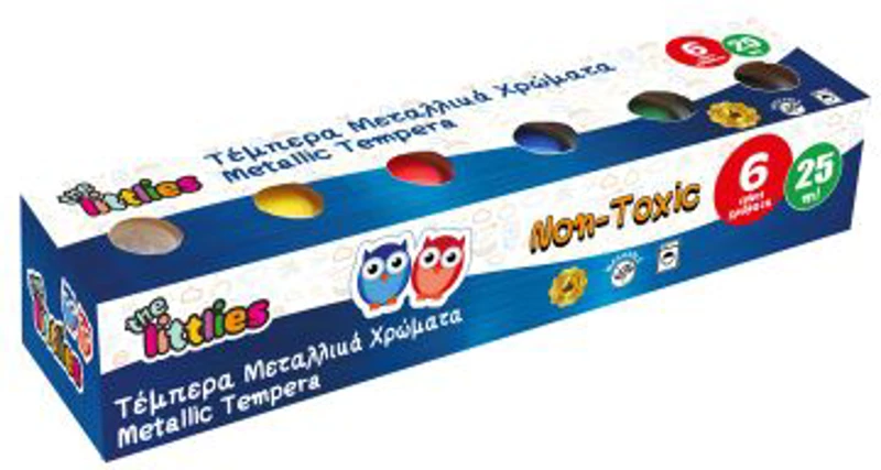 Tempera The Littlies, 6 culori metalice, 25 ml/culoare