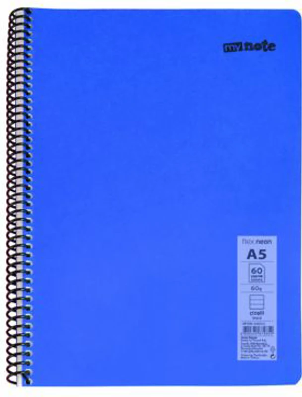 Caiet cu spira Mynote, PP A5, 60 file, matematica, Neon