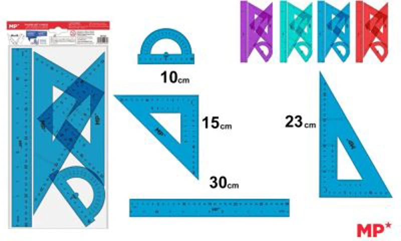 Set geometrie Main Paper, 4 piese, raportor, 2 echere, rigla 30 cm