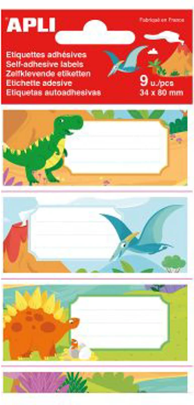 Etichete scolare Aplo, 81x36 mm, 3 file, design dinozauri