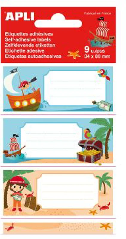 Etichete scolare Apli 81x36 mm, 3 file, design pirati