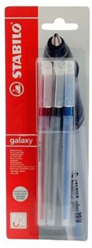 Pix fara mecanism Stabilo Galaxy 818, M, 0.45 mm, 3 culori/blister, albastru, negru, rosu