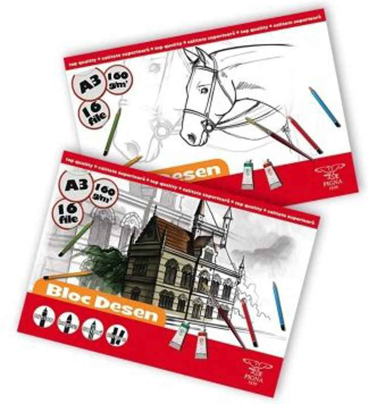 Bloc de desen A3 Pigna, Coli nelipite, 16 file, 160g/mp