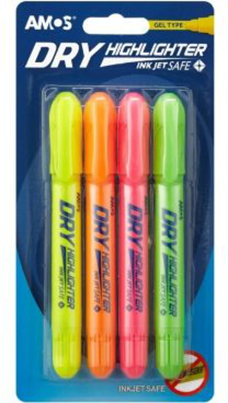 Textmarker Amos Dry, varf uscat rotund, set 4 culori fluorescente