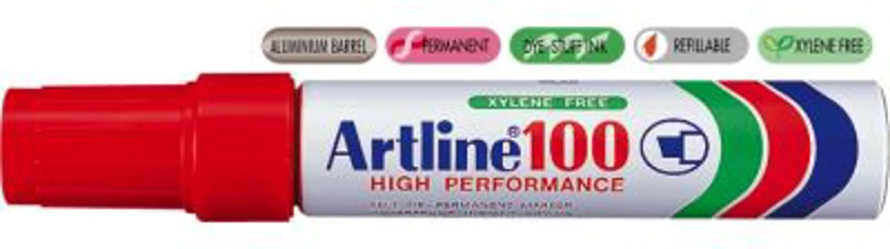 Permanent marker ARTLINE 100, corp metalic, varf tesit 7.5-12.0mm - rosu
