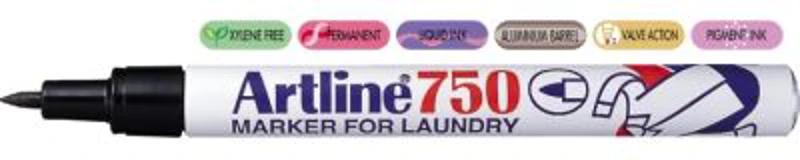 Marker ARTLINE 750, pentru textile, corp metalic, varf rotund 0.7mm - negru