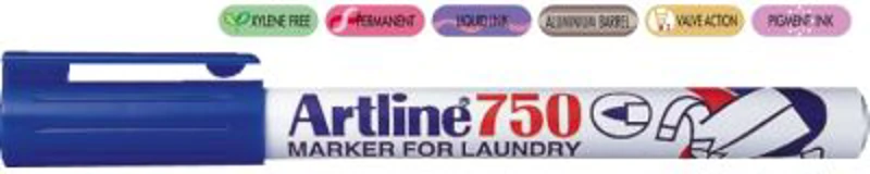 Marker ARTLINE 750, pentru textile, corp metalic, varf rotund 0.7mm - albastru