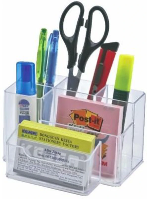 Suport plastic pentru accesorii de birou, 6 compartimente, 105 x 85mm, KEJEA - transparent