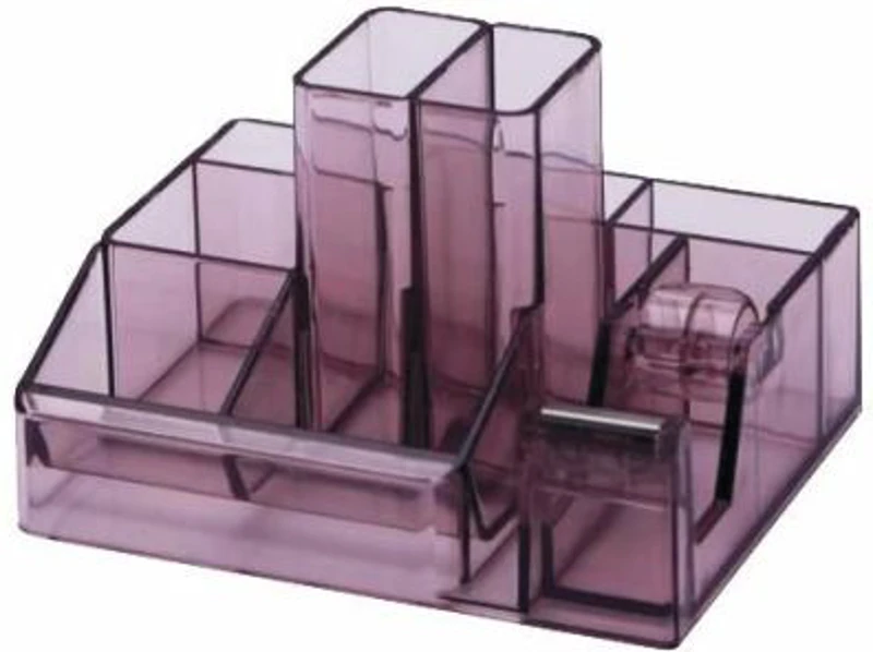 Suport plastic pentru accesorii de birou, 8 compartimente, 148 x 87mm, KEJEA - fumuriu