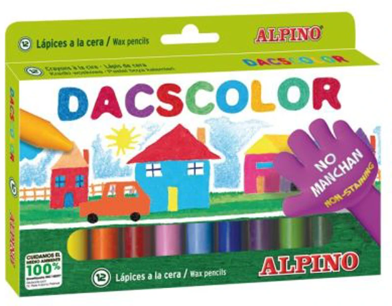 Creioane cerate semi-soft, cutie carton, 12 culori/cutie, ALPINO DacsColor