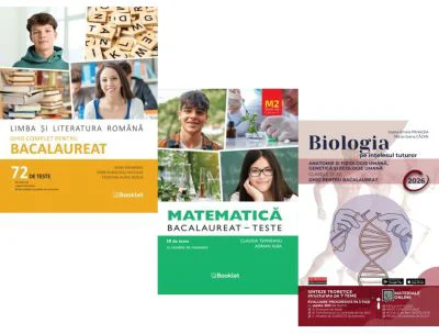 Pachet Bacalaureat 2026. Limba si literatura romana 72 teste complete, Teste Matematica M2 Profil Stiinte ale naturii si Biologia pe intelesul tuturor