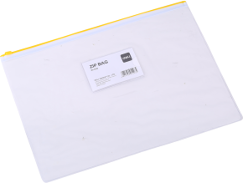 Mapa plastic Deli 5526, cu fermoar zip, A4, 170 microni, transparent, suport card