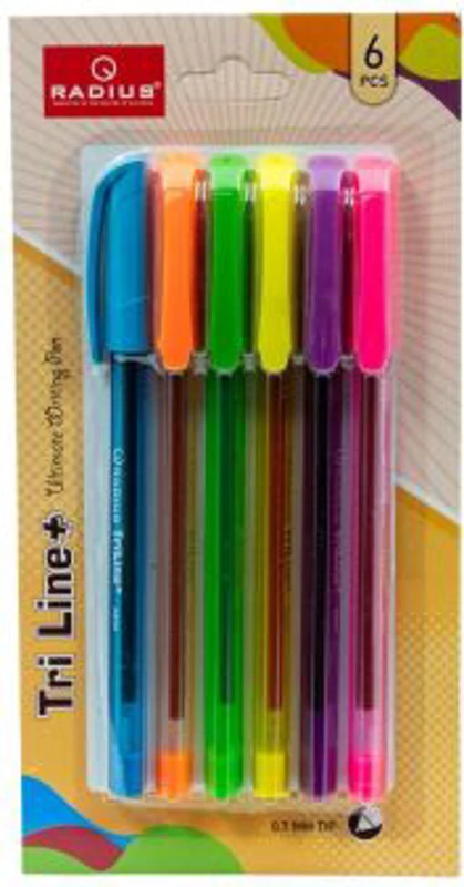 Set 6x Pix cu gel Radius Tri Line+, 0. 7mm, cu capac, blister cu 6 culori fluorescente