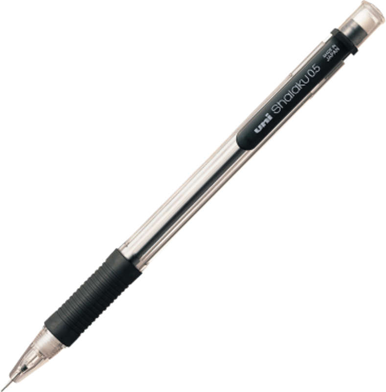 Creion mecanic UNI Shalaku M5-101, 0. 5mm, grip cauciucat, corp transparent negru, cu guma de sters