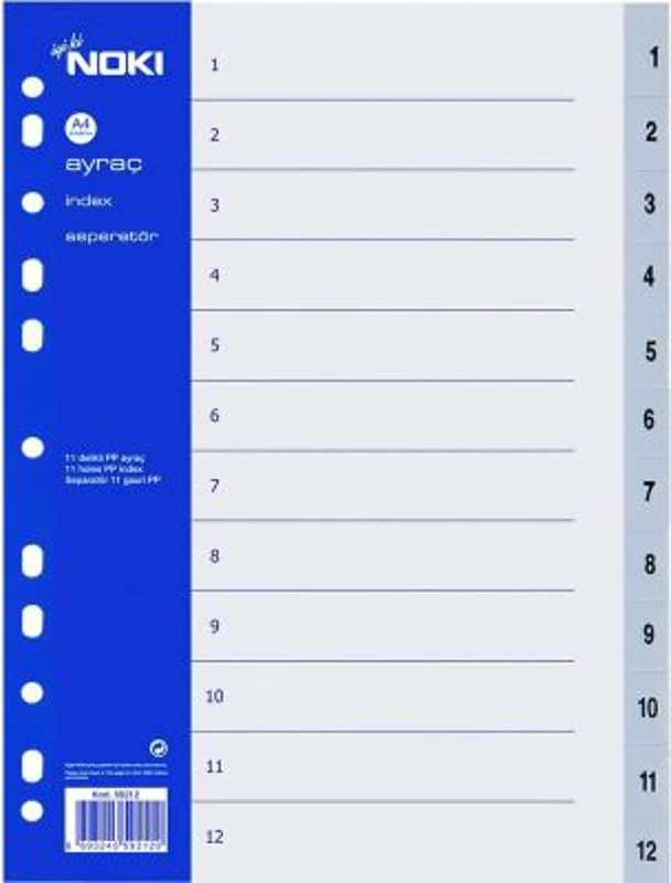 Index plastic numeric 1-12 Noki 59212, A4, portret, gri
