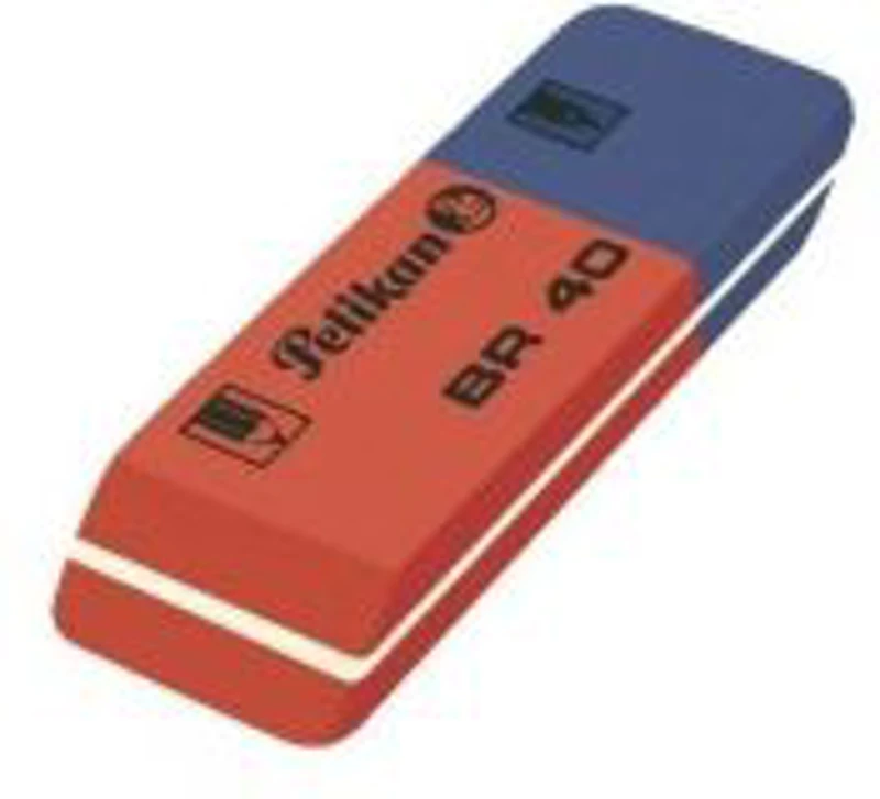 Radiera Pelikan BR40 601005, dreptunghi, 58x20x8mm, rosu-albastru, 2/3 pentru creion, 1/3 pentru pix, cerneala