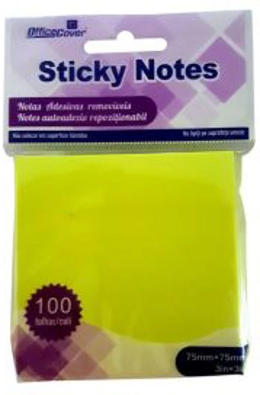 Notes adeziv Office Cover Y03, 100 coli, 75x75mm, galben neon, blister
