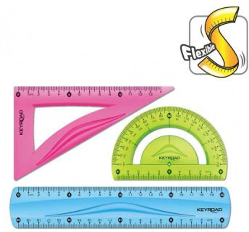 Set geometrie Keyroad KR970858, 20cm, PVC, diverse culori, flexibil, blister 3 piese