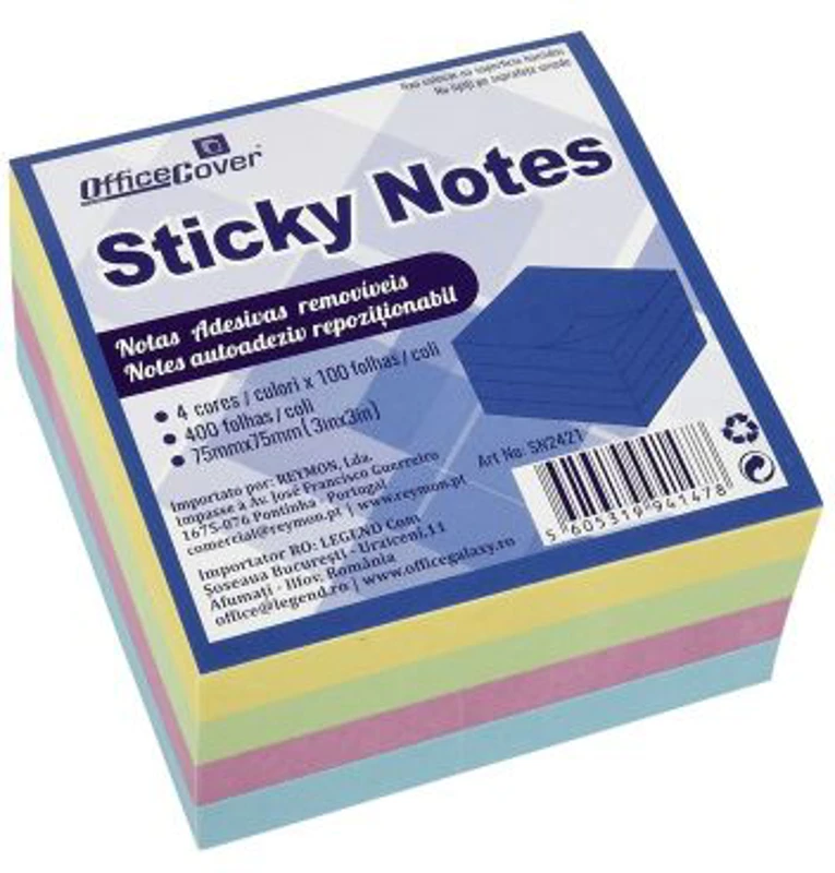 Notes adeziv Office Cover SN2421, 400 coli, 75x75mm, 4 culori pastel