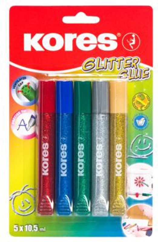 Lipici Kores, culori cu sclipici, 10 g, 5 culori/blister