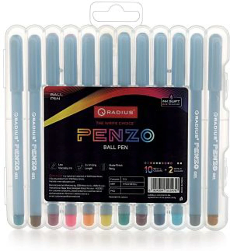 Set 10x Pix cu gel Radius Penzo, 1. 0mm, cu capac, corp transparent, blister 12 culori
