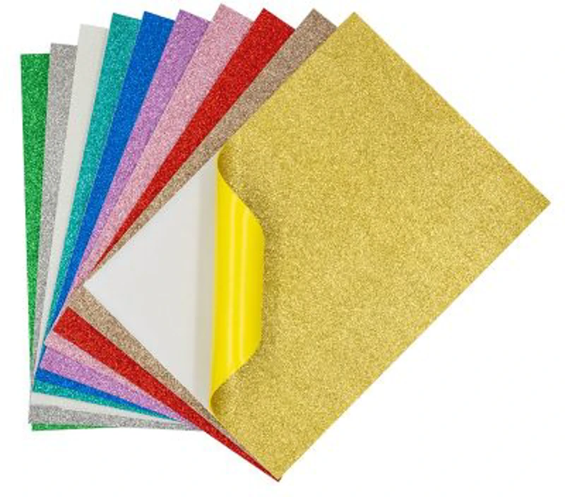 Hartie gumata autoadeziva A4, cu sclipici, 2mm, set 10 culori, Colorarte
