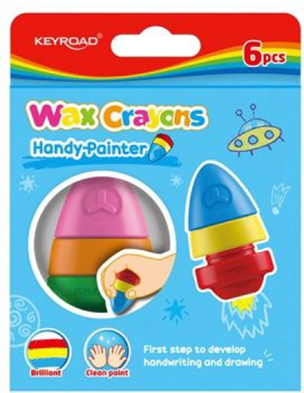 Creioane cerate Keyroad Wax Crayons Handy Painter KR971890, 6 culori, blister carton