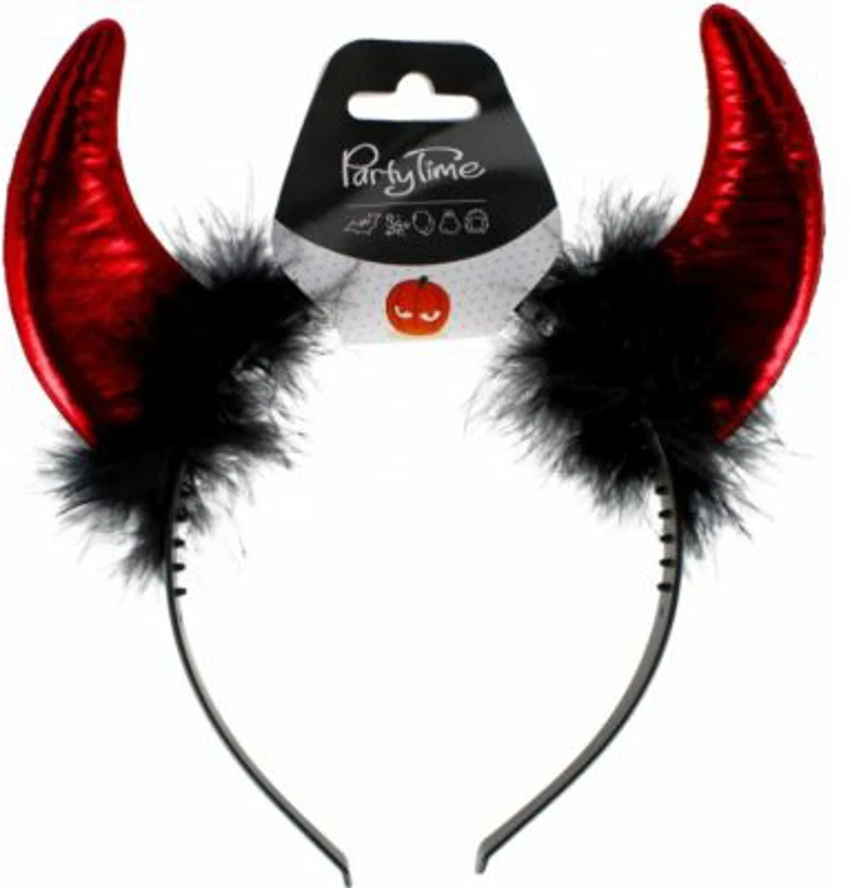 Bentita coarne de diavol PartyTime Halloween, rosu metalic, 21cm