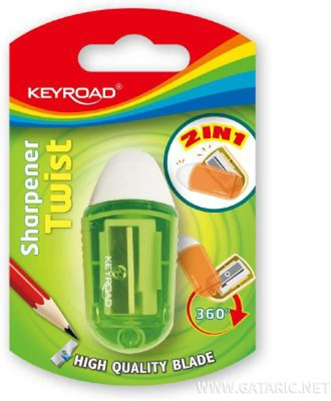 Ascutitoare simpla Keyroad Twist KR970711, 1 orificiu, plastic, rotativa, cu radiera, pe blister