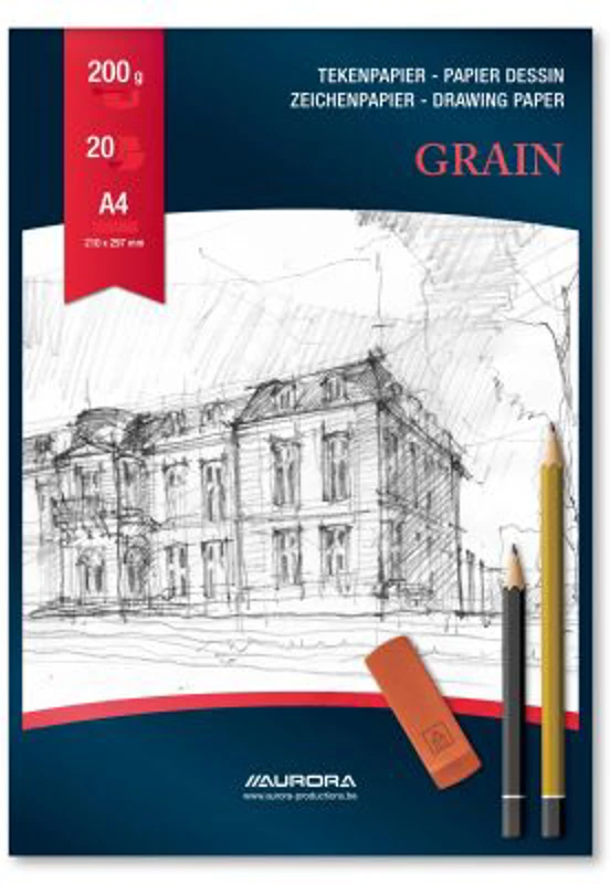 Bloc desen A4, 20 file - 200gsm, AURORA Grain - carton alb