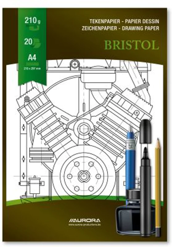 Bloc desen A4, 20 file - 210gsm, pentru schite creion/marker, AURORA Bristol - carton alb