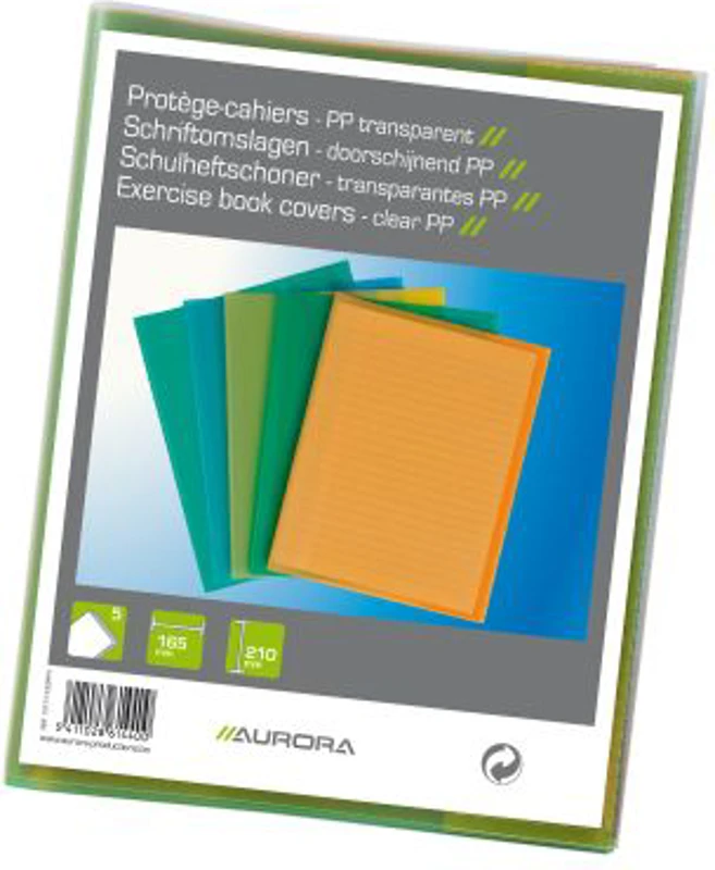 Coperta PP - 120 microni, pentru caiet A5, 5 buc/set, AURORA - transparent color asortate