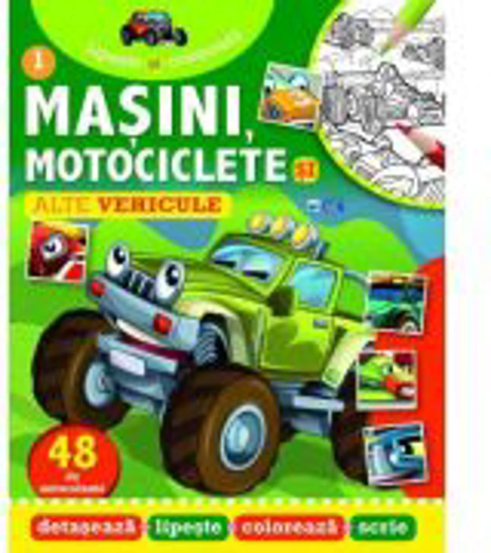 Masini, motociclete si alte vehicule. Lipeste si coloreaza