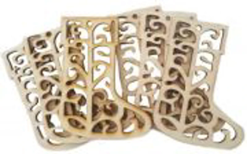 Accesorii creatie, lemn decupat, ciorap Craciun cu model, set 6 buc, Colorarte, FS-MF