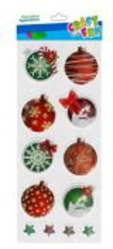 Sticker globulete si stelute Craciun 4x4 cm, Craft with Fun, 521658, set 12 buc