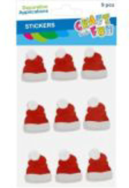 Accesorii creatie, stickere autoadezive, caciulite Mos Craciun, set 9 buc, Craft with Fun 545827