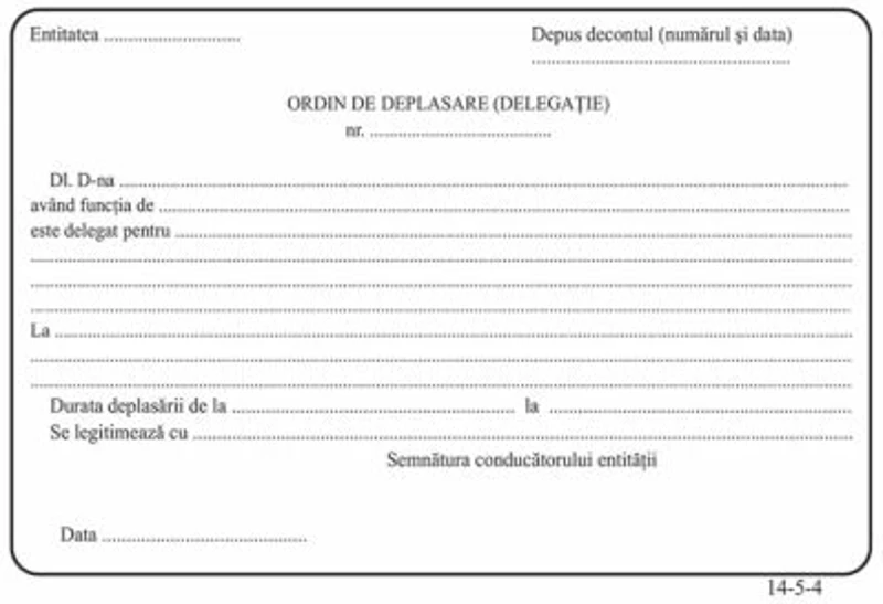Formular ordin deplasare delegatie, A5, fata/verso, 3 carnete a 100 file/set