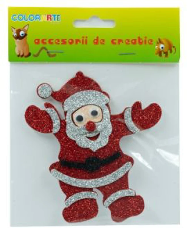 Accesorii creatie Mos Craciun, sticker gumat cu sclipici, 12cm, Colorarte