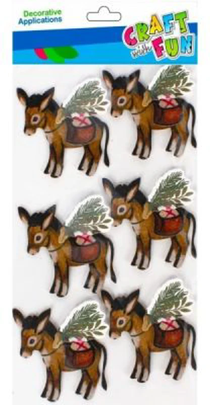 Forme decorative, hartie gumata autoadeziva, magarus de Craciun, maro, set 6 buc, Craft with Fun, 501770
