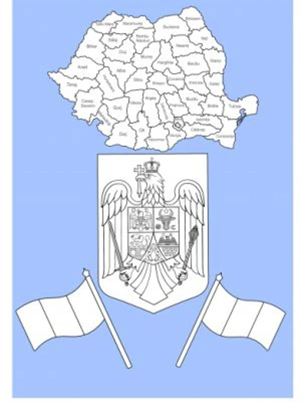 Simbolurile si harta Romaniei. Siluete din carton pentru colorat
