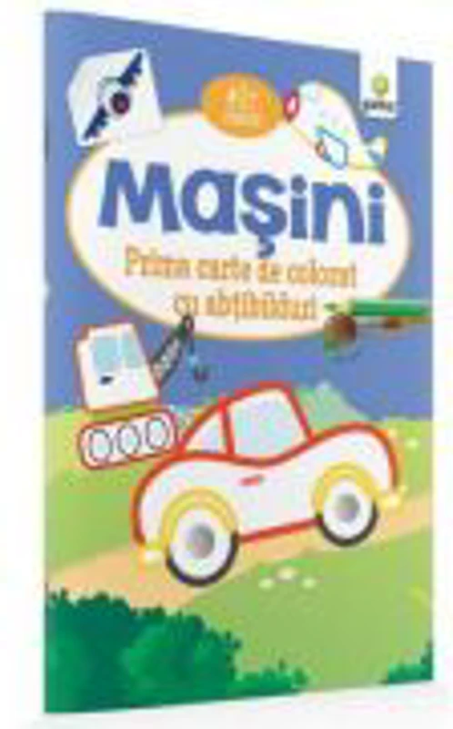 Prima carte de colorat cu abtibilduri. Masini