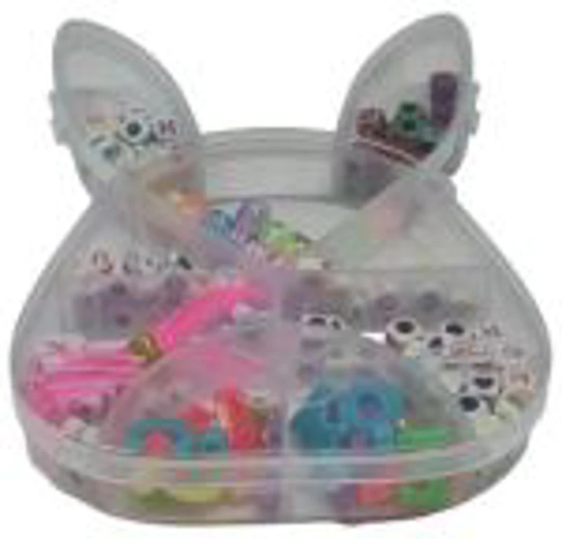 Accesorii creatie - margele litere, zambareti plastic, diverse culori, cutie forma iepure, Cnx
