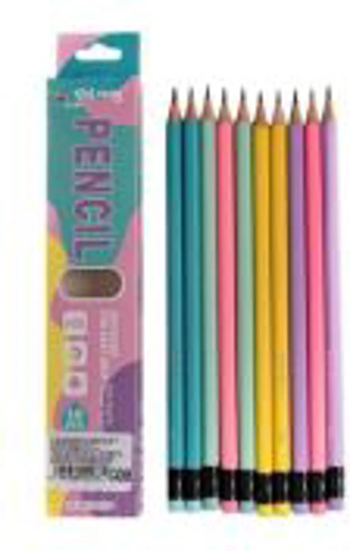Creion grafit CNX YL241310-10, HB, corp hexagonal, diverse culori pastel, set 10 buc