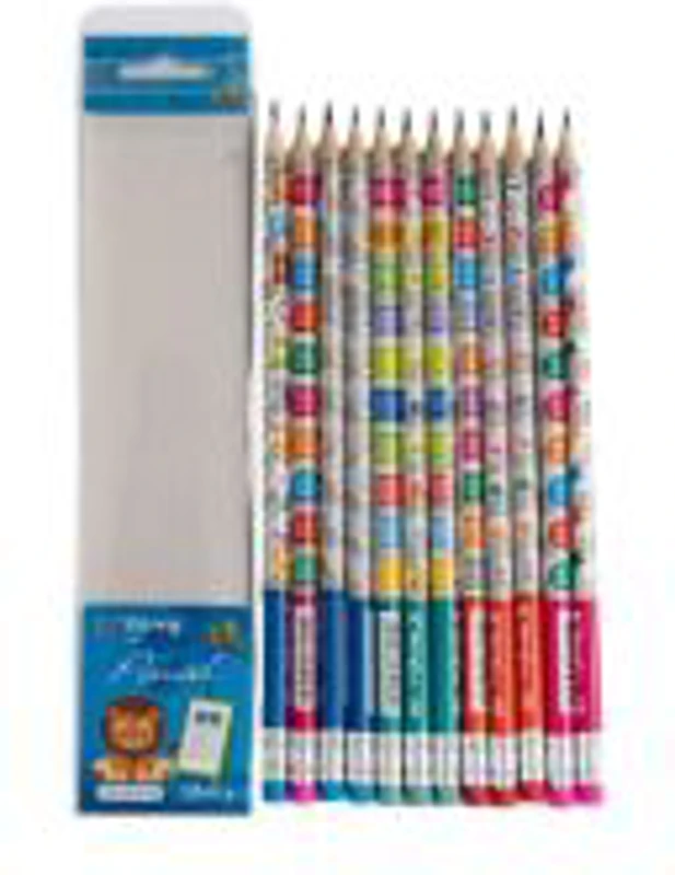 Creion grafit CNX YL241335, HB, model tabla inmultirii cu guma, set 12 buc