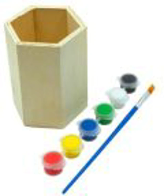 Accesorii creatie - lemn pictura - pahar hexagonal, +6 culori +pensula, pentru pictat, CNX