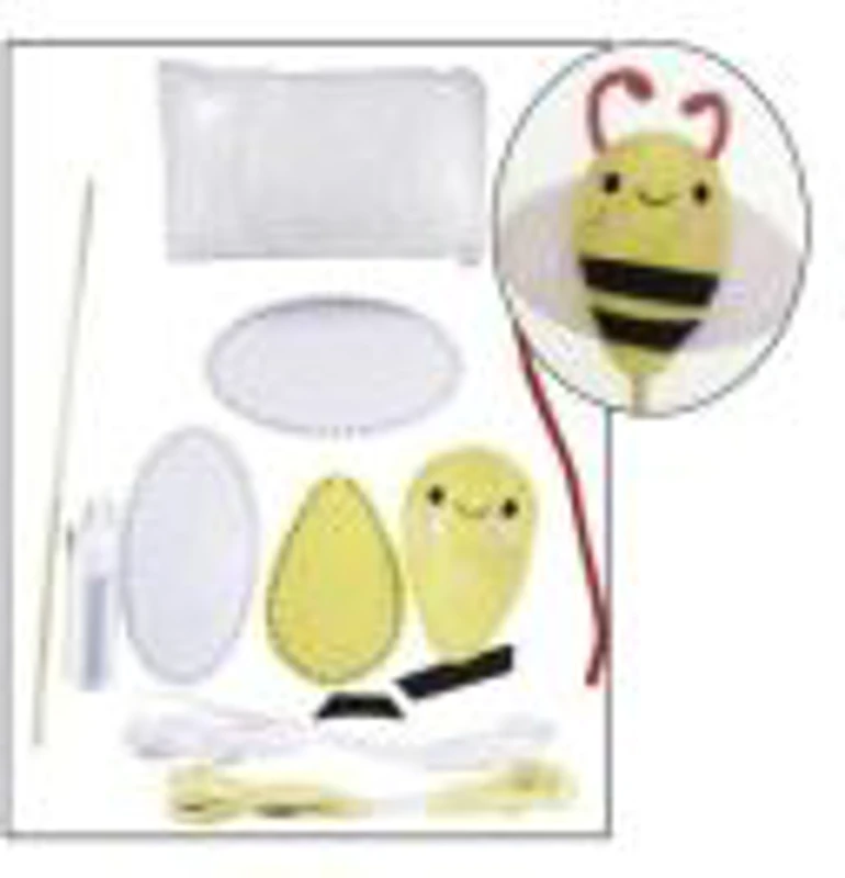 Set accesorii creatie albina fetru, 14cm, ac plastic, ata, lipici, vata sintetica, instructiuni