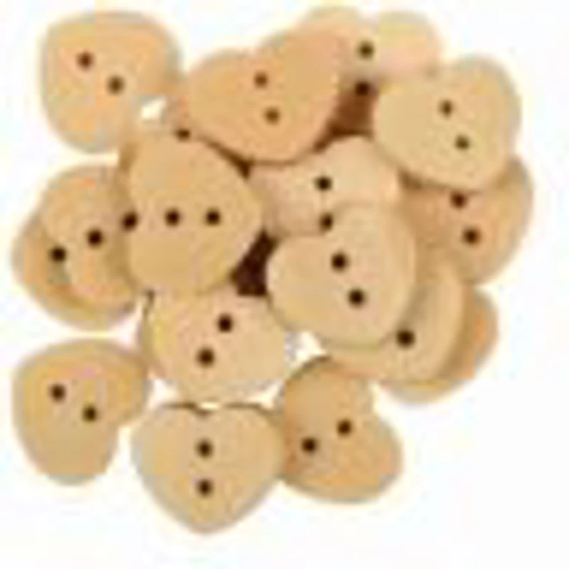 Accesorii creatie - lemn - nasturi inima, natur, 1.5cm, set 18-19 buc, Colorarte