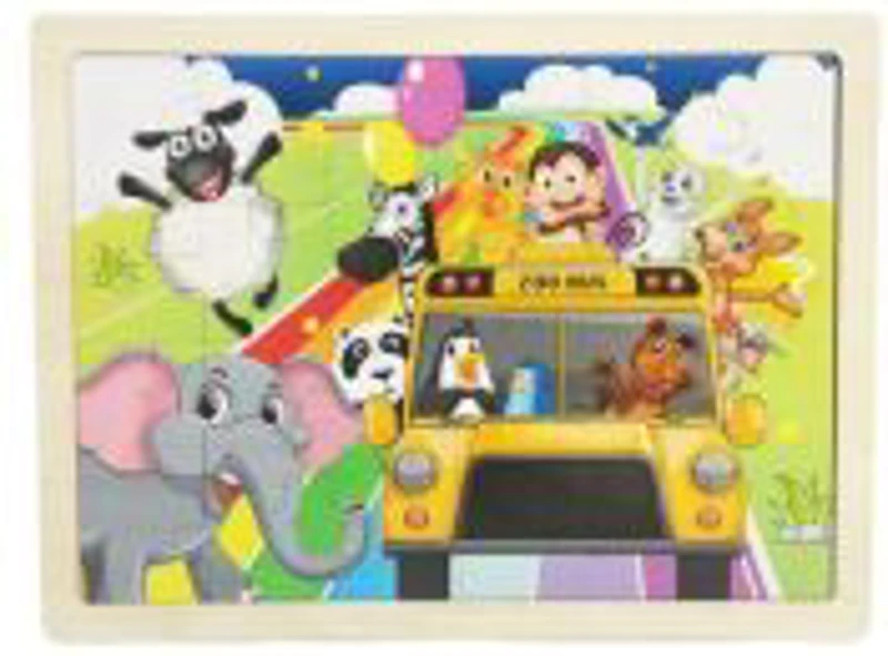 Puzzle lemn - Animale in Zoo Bus, 24 piese, Colorarte