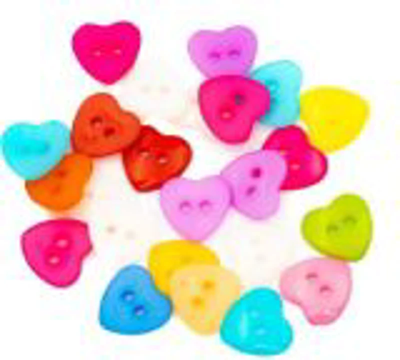 Accesorii creatie - nasturi inimi plastic, diverse culori, 15mm, set 24 buc, Colorarte